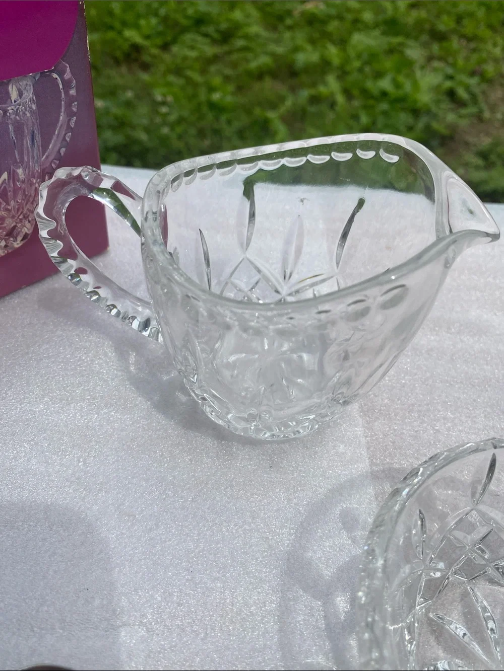 Crystal Gems 24% Lead Crystal Creamer Sugar Bowl Serving Spoon Original Box 1970